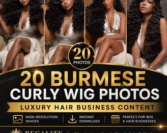 Burmese Curly Wig Stock Photos Bundle | Hair Business Content Kit (Digital Download)