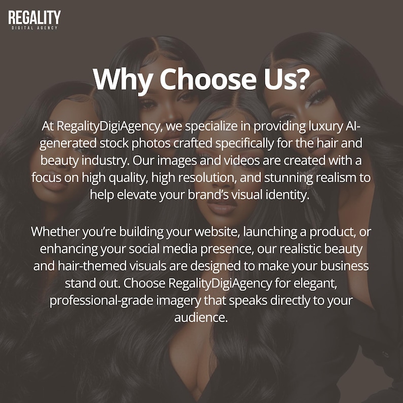 Hair business promotional graphic explaining benefits of professional beauty stock images for brand marketing