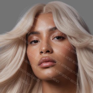 Professional hair model photo with long styled hair for wig business, salon marketing and beauty brand content