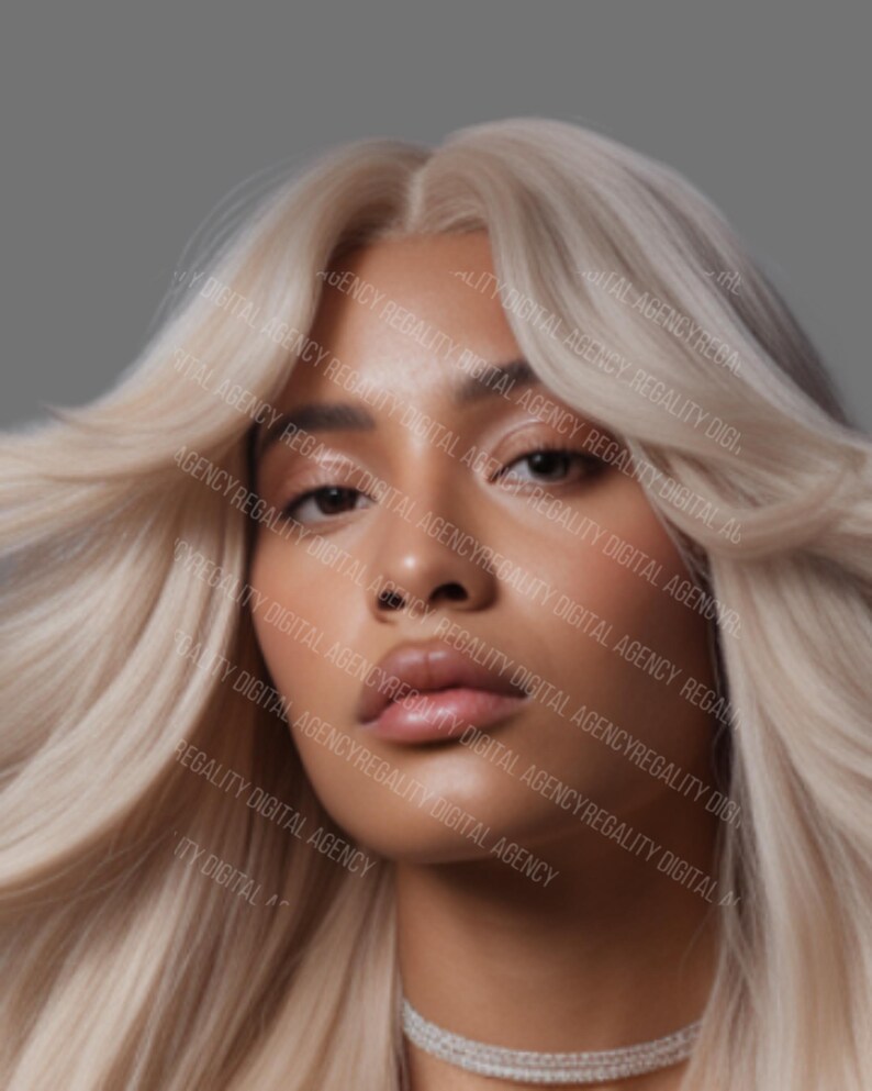 Professional hair model photo with long styled hair for wig business, salon marketing and beauty brand content