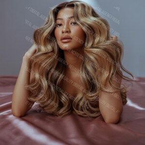 Hair model photo featuring long voluminous styled hair for hair extension, wig and beauty brand marketing