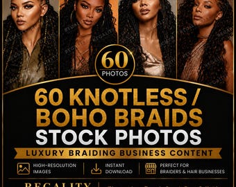 Knotless Braids Stock Photos | Braiding Business Content Kit | Boho Hair Images