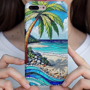 Tropical Beach Phone Case, Phone Cover with Palm Tree Design, Summer Gift, Vacation Essential, Trendy Phone Accessories
