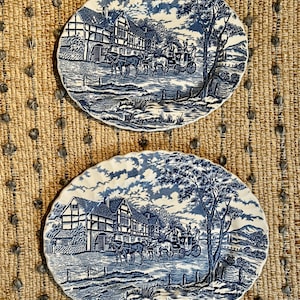 Set of 2 Royal Mail Blue Myott Staffordshire Platters, Blue and White, Vintage Antique Platters/Dishes