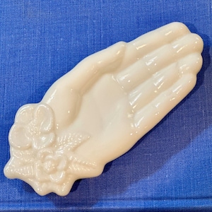 Sweet Avon Milk Glass Hand Dish with Floral Accents.
