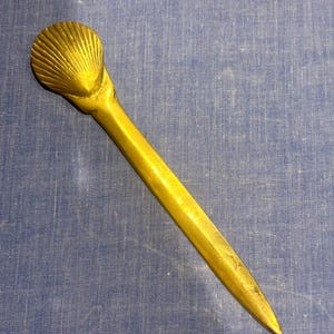 Great Vintage Brass Sea Shell Clam Shell Letter Opener 8”