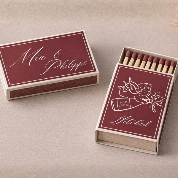Lembrancinhas de casamento personalizadas em caixas de fósforos - Design de logotipo personalizado (Download digital do modelo em Canva)