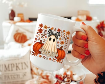 Cute Ghost Coffee Mug Festive Halloween Ceramic Mug Fall aesthetic Halloween theme perfect gift for Teacher Fall Decor Ghost Cup