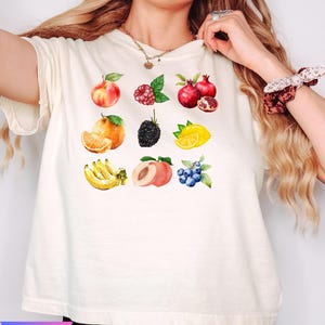 Fruit Cottagecore Boxy Tee, Berry Lemon Shirt, Tropical Summer Vacation Tshirt, Summertime Tee, Peach Tshirt, Orange Tshirt,Blueberry Tshirt