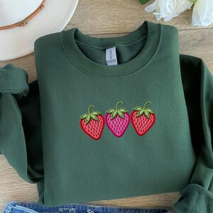 Strawberry Embroidered Sweatshirt, Gardener Gifts, Embroidery Fruit Hoodie, Strawberry Lover Gift, Strawberry Crewneck, Berry Embroidery