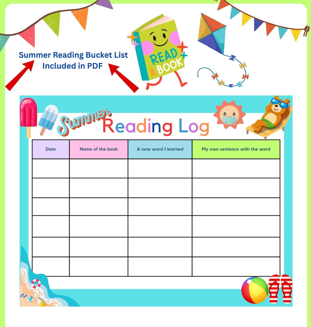 Summer Reading Chart Summer Reading Log, Reading Log for Kids, Kids ...