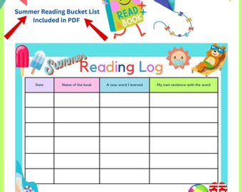 Summer Reading Chart Summer Reading Log, Reading Log for Kids, Kids Reading Chart, Kids Reading Tracker, Instant Digital Download,Printable