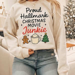 Hallmark Christmas Movie Junkie Sweatshirt, Cozy Winter Gift, Xmas Sweatshirt, Hot Cocoa Xmas Shirt, Funny Hallmark Sweater, Holiday Movie