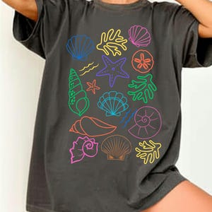 Vintage Seashells Tshirt Comfort Colors Cotton Cottagecore Aesthetic Shirt Nautical Tee Ocean Swimsuit Coverup Oversized Coastal Surf Shirt