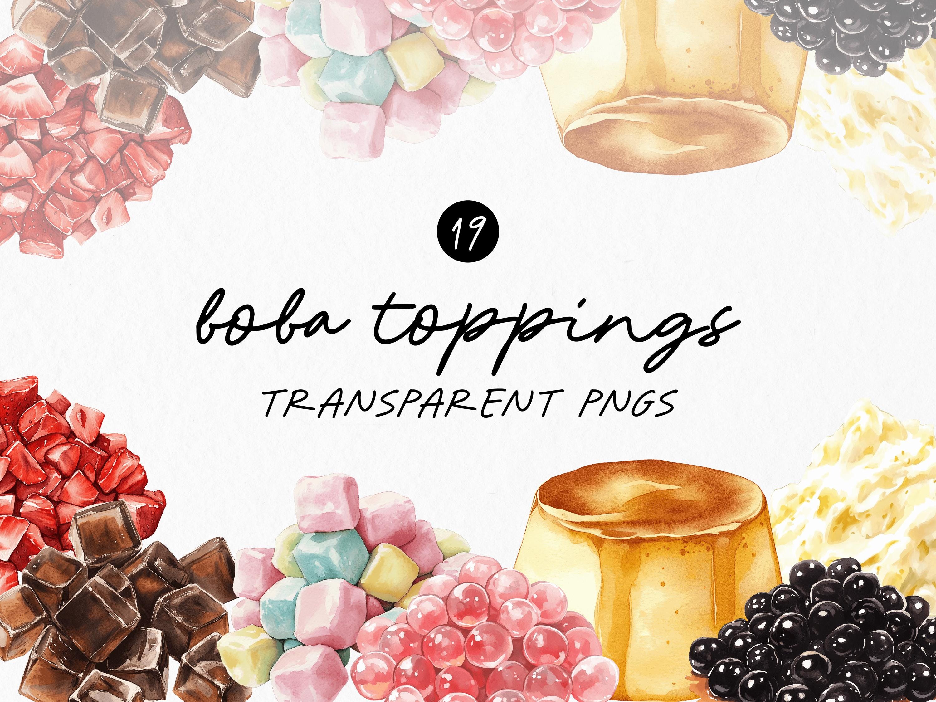 Watercolor Boba Toppings Clipart Bundle | 19 Transparent PNG ...