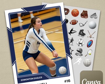 Navy Blue Universal Multi-Sport Trading Card Template #1 on Canva (Baseball, Volleyball, Basketball, Soccer, Track, Gymnastics, Tennis, etc)