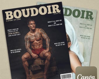 Boudoir Magazine Cover Template on Canva (Includes 30 Different "Boudoir" Logos) Customizable, for Valentine's Day, Couples, Anniversary