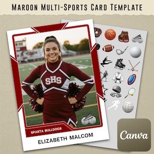 Maroon Universal Multi-Sport Trading Card Template #1 on Canva (Cheerleading, Baseball, Football, Basketball, Soccer, Track, Golf, etc.)