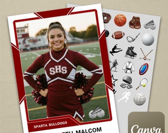Maroon Universal Multi-Sport Trading Card Template #1 on Canva (Cheerleading, Baseball, Football, Basketball, Soccer, Track, Golf, etc.)