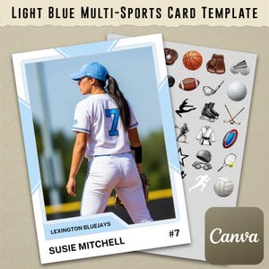 Light Blue Universal Multi-Sport Trading Card Template #1 on Canva (Baseball, Football, Basketball, Soccer, Track, Softball, Tennis, etc.)