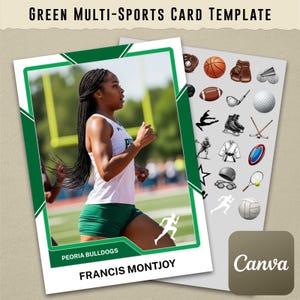 Green Universal Multi-Sport Trading Card Template #1 on Canva (Baseball, Football, Basketball, Soccer, Track, Gymnastics, Tennis, etc.)