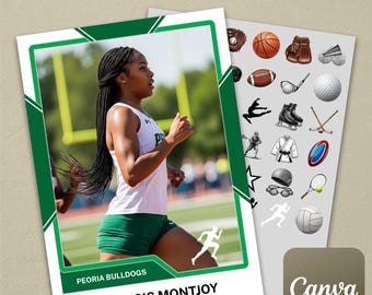 Green Universal Multi-Sport Trading Card Template #1 on Canva (Baseball, Football, Basketball, Soccer, Track, Gymnastics, Tennis, etc.)