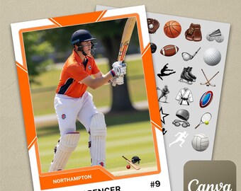Orange Universal Multi-Sport Trading Card Template #1 on Canva (Baseball, Cricket, Football, Basketball, Soccer, Track, Gymnastics, etc.)