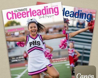 Ultimate Cheerleading Magazine Cover Template on Canva (Includes 19 Different "Ultimate Cheerleading" logos) Customizable, Team Spirit, Art