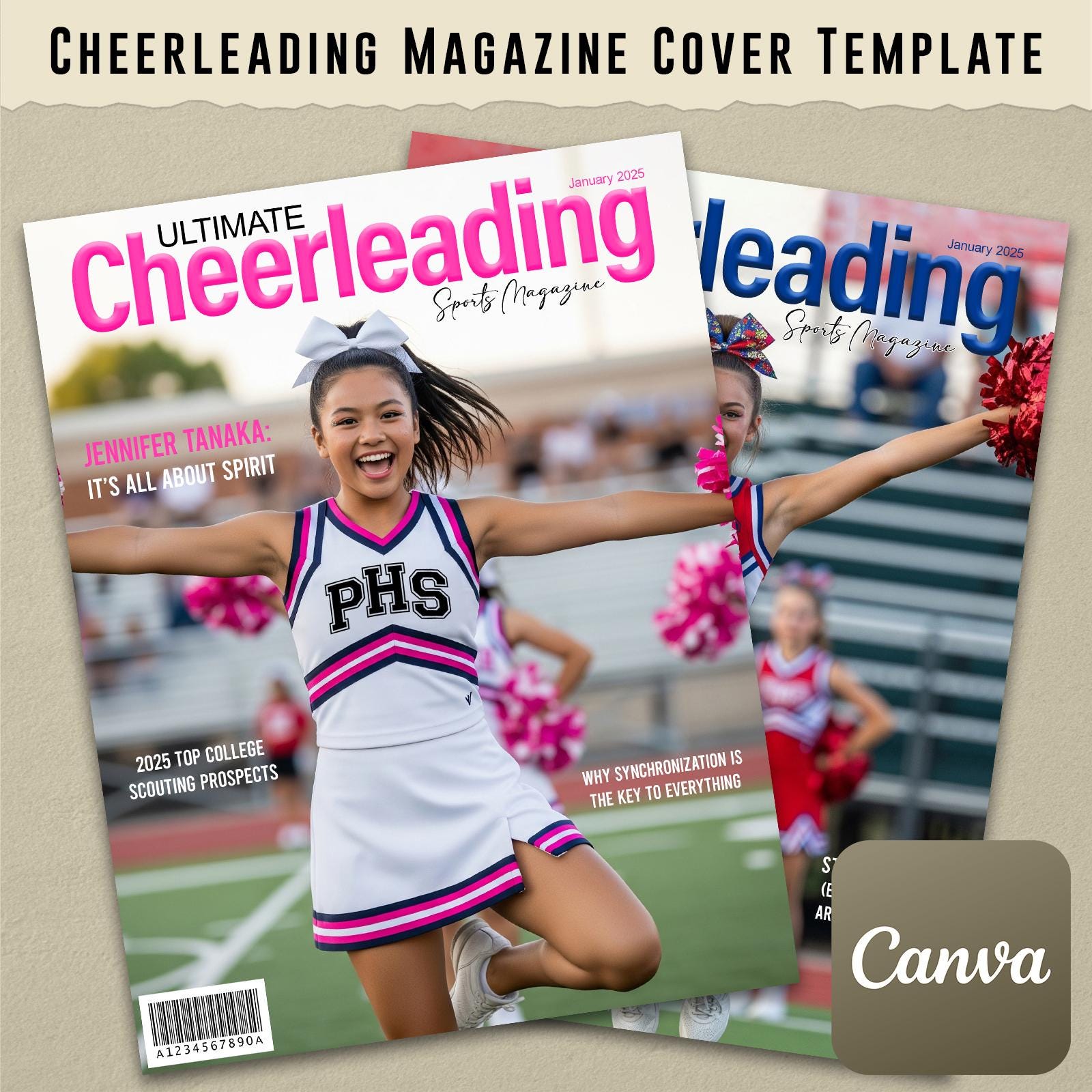 Ultimate Cheerleading Magazine Cover Template on Canva (includes 19 ...
