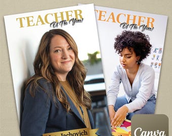 Teacher Of The Year 24x36" Poster Template on Canva (Includes 16 Different "Teacher Of The Year" logos and 17 ribbon banners) Customizable
