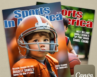 Sports In America Magazine Cover Template on Canva (Includes 10 Different "Sports In America" logos) Customizable, Little League High School