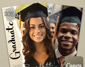 2026 Graduation Poster (24x36) Template on Canva (Includes 14 Different "Graduate" Logos, 10 "2026" Logos, 2 Torn Edges, etc.) Customizable