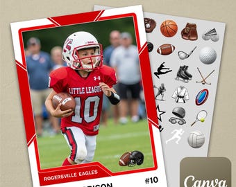 Red Universal Multi-Sport Trading Card Template #1 on Canva (Baseball, Football, Basketball, Soccer, Wrestling, Gymnastics, Hockey, etc.)