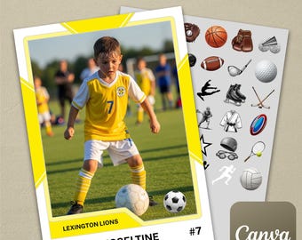 Yellow Universal Multi-Sport Trading Card Template #1 on Canva (Baseball, Football, Basketball, Soccer, Track, Gymnastics, Tennis, etc.)