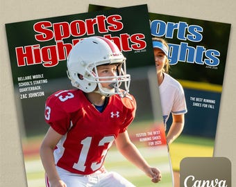 Sports Highlights Magazine Cover Template on Canva (Includes 20 Different "Sports Highlights" logos) Customizable, Little League High School