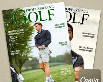 Professional Golf Magazine Cover Template on Canva (Includes 24 Different "Professional Golf" logos) Customizable, Conversation Piece, Art