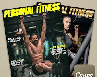 Personal Fitness Magazine Cover Template on Canva (Includes 12 Different "Personal Fitness" Logos) Customizable, Wall Art, Dating Apps