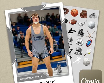 Gray Universal Multi-Sport Trading Card Template #1 on Canva (Baseball, Football, Basketball, Soccer, Track, Gymnastics, Wrestling, etc.)