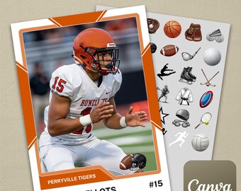 Burnt Orange Universal Multi-Sport Trading Card Template #1 on Canva (Baseball, Football, Basketball, Soccer, Track, Cheerleading, etc.)