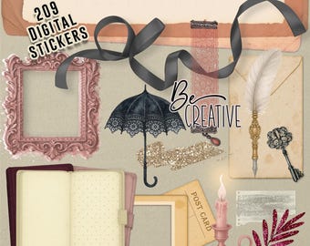 Victorian Themed Digital Stickers - 200+ Elegant Transparent PNGs for Digital Planners, Goodnotes, Bullet Journals, iPad, Notability