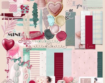 Love and Hearts Themed Digital Stickers - 180+ Transparent PNGs for Digital Planners & Diaries, Goodnotes, Bullet Journals, iPad, Notability
