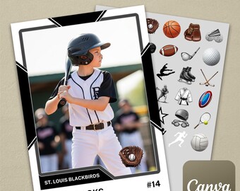 Black Universal Multi-Sports Trading Card Template #1 on Canva (Baseball, Football, Basketball, Soccer, Gymnastics, Cheerleading, etc.)