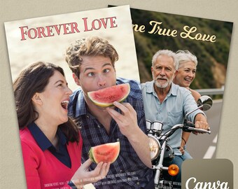 Romantic Comedy Movie Poster Template on Canva (Includes 15 Versions of Three Different Movie Titles) Customizable, for Couples, Anniversary