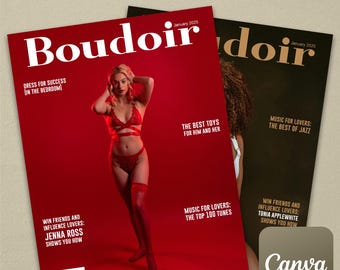 Boudoir Magazine Cover Template on Canva (Includes 28 Different "Boudoir" Logos) Customizable, for Valentine's Day, Couples, Anniversary