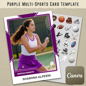 Purple Universal Multi-Sport Trading Card Template #1 on Canva (Baseball, Football, Basketball, Soccer, Track, Gymnastics, Tennis, etc.)