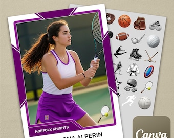 Purple Universal Multi-Sport Trading Card Template #1 on Canva (Baseball, Football, Basketball, Soccer, Track, Gymnastics, Tennis, etc.)