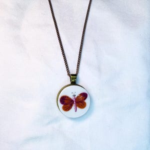 Crimson Butterfly Pendant – Repurposed Antique China Necklace