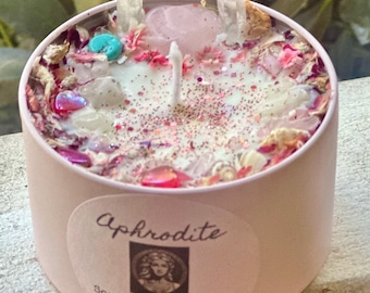 Aphrodite Candle - Rose Quartz Crystal Infused, Love and Attraction