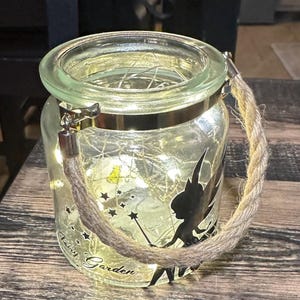 Fairy Light Lantern Jar with Rope Handle | Magical Fairy Jar with LED String Lights | Cottagecore Home Decor, Garden or Bedroom Lighting Gif