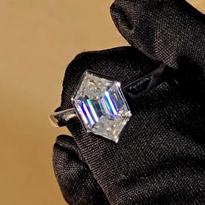 4.45 CT Hexagon Cut Moissanite Engagement Ring Yellow Gold Moissanite Ring Bezel Set Art Deco Bridal Promise Anniversary Gift For Her